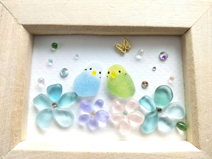 Amazon.co.jp: シーグラスアート ちょこんとセキセイインコ